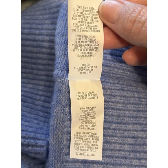 Aerie Soft Knit Pastel Blue Crewneck Oversized Sweater - Size XXS - Picture 6 of 6